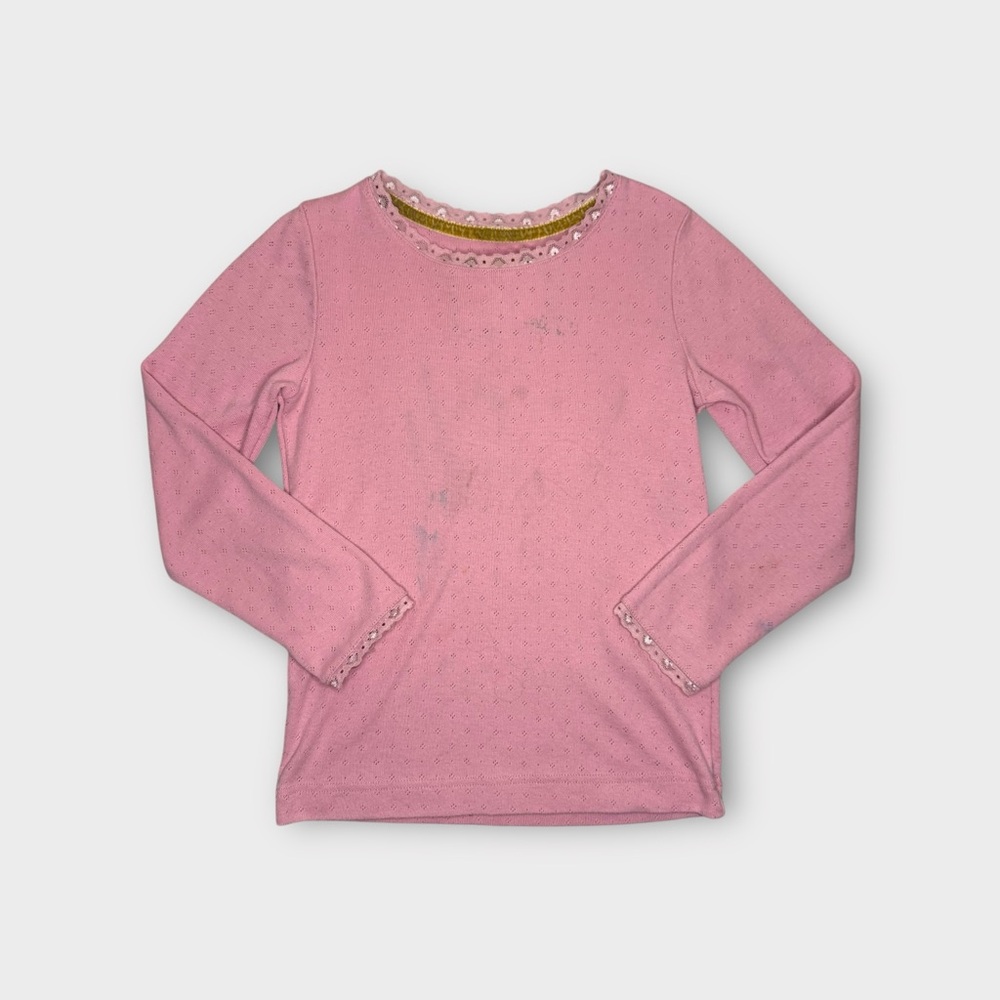 Mini Boden Pink Pointelle Long Sleeve Top